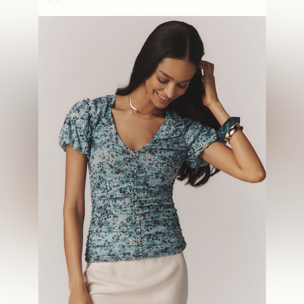 Anthropologie Blue Floral Top